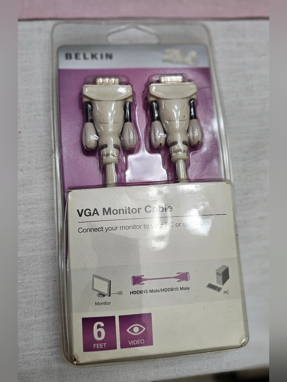 Belkin 6 Foot VGA Monitor Cable Male HDDBA5 To Male HDDB15 New Sealed Pkg